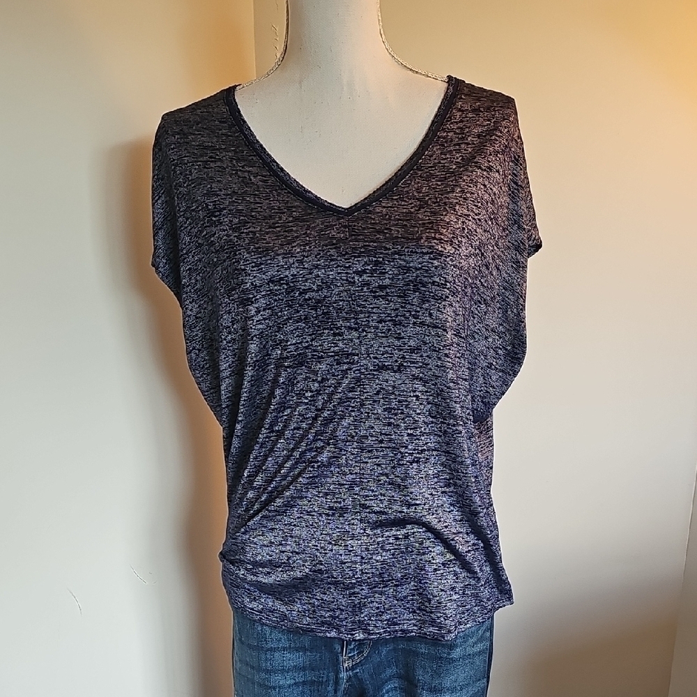 White House Black Market Heathered Navy V-Neck Top
